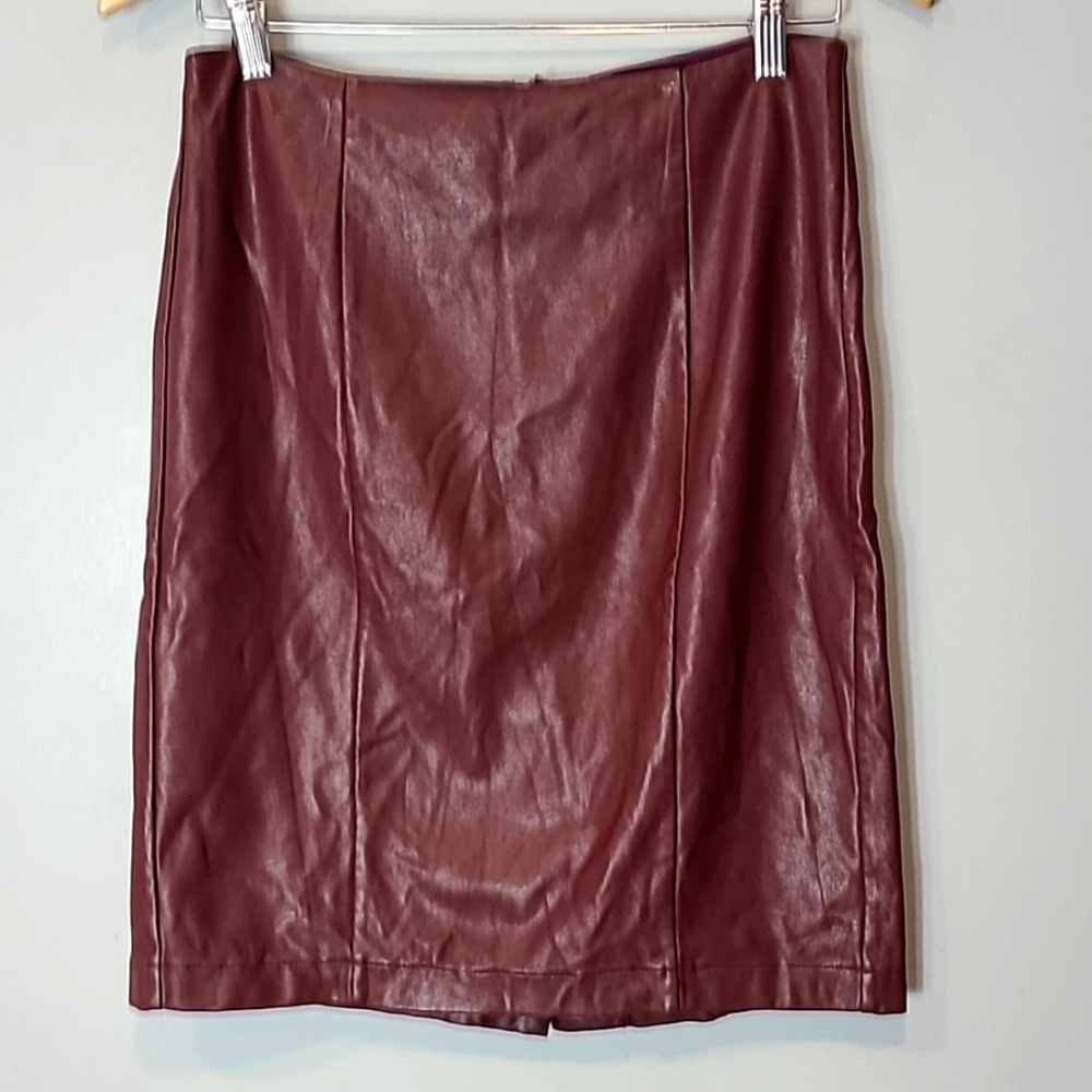 Paper Crown Womens‎ Faux Leather Merlot Burgundy Skirt Size 4 Luxury Fall